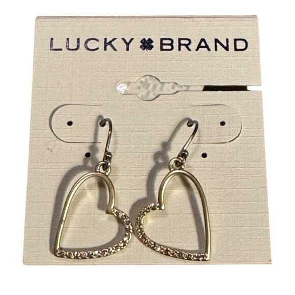 NWT Lucky Brand Pave Heart Drop Earring - Picture 2 of 4